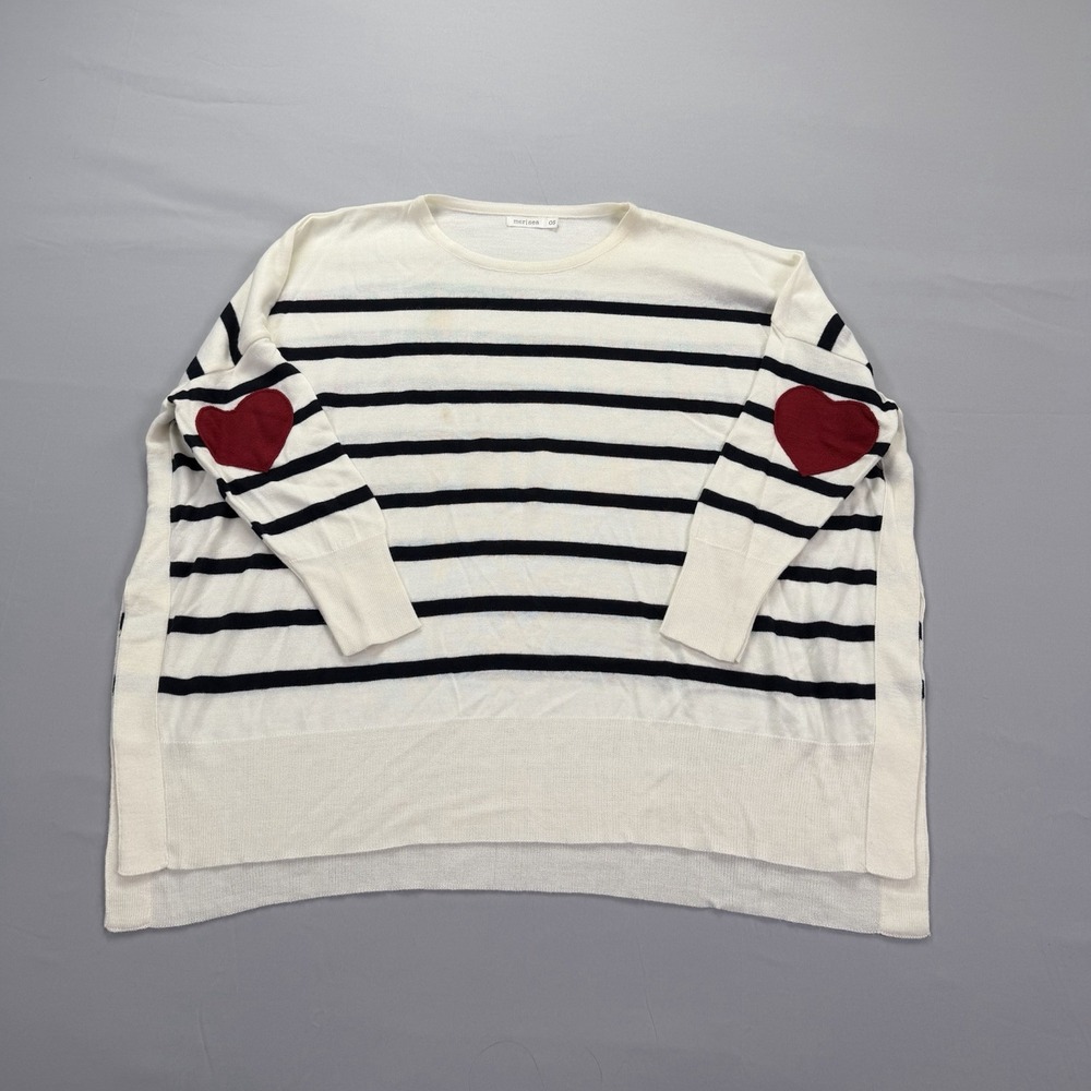 Mersea Amour Heart Patch Stripe Oversized Sweater One Size Navy White